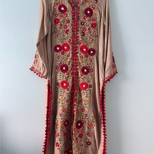 Elegant Floral Embroidered Salwar - Red and Tan